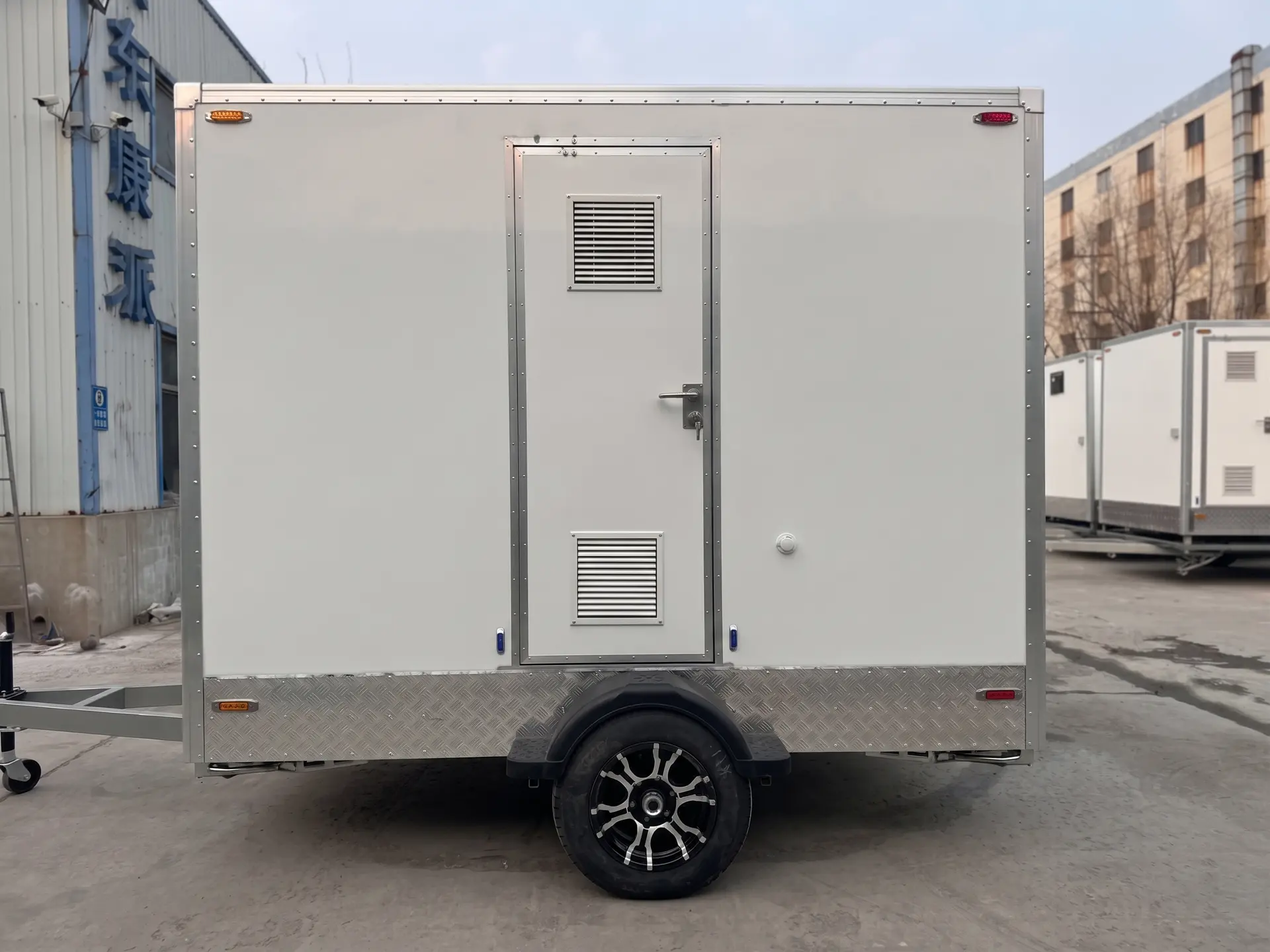 Luxury Loos restroom trailer rental in Tulsa, Oklahoma — exterior front view